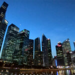 Singapore at Christmas Singapore skyline at Christmas with Christmas tree