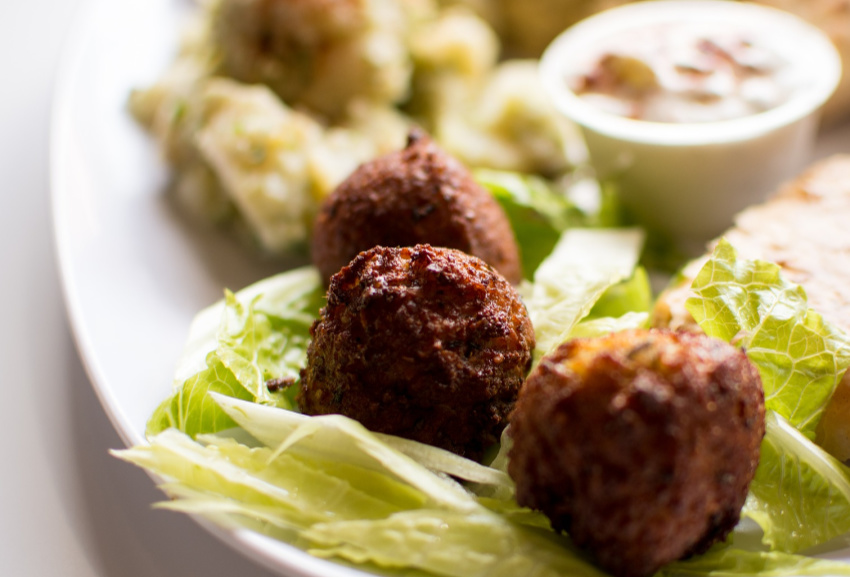 Food in Egypt Falafels with hummus and flat bread