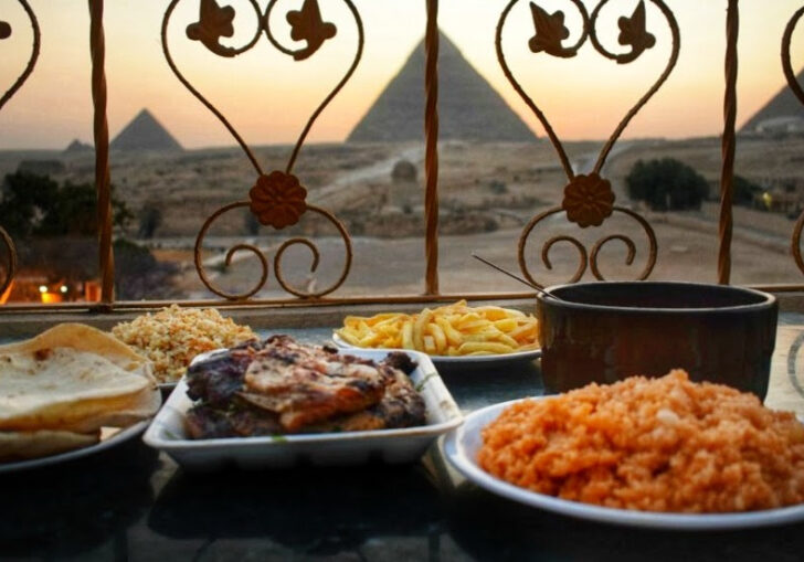 Food in Egypt Dining in Cairo Egypt pyramids view