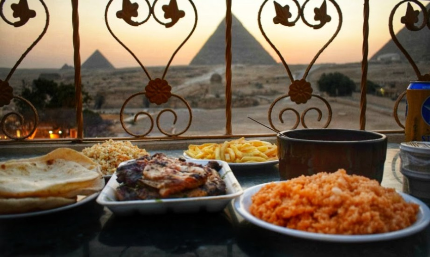 Food in Egypt Dining in Cairo Egypt pyramids view