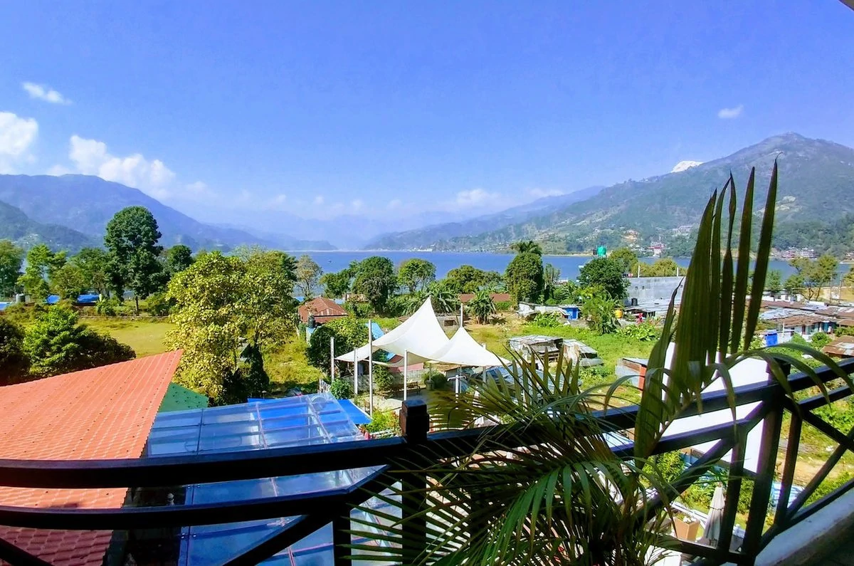 view of mountains and phewa lake lakeside pokhara