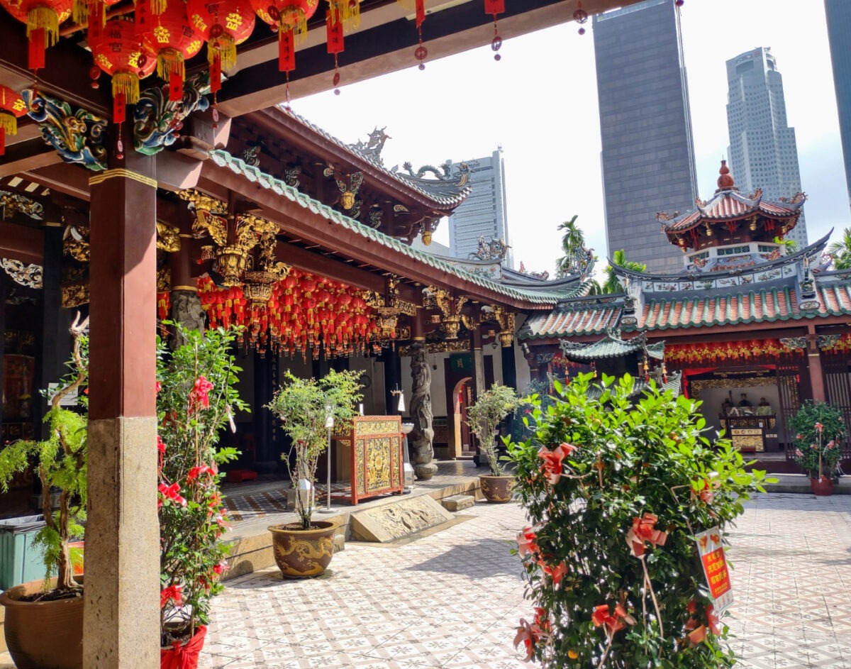 Beautiful interior of a Chinese Temple in Singapore Chinatown.