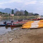 Kayaking in Vang Vieng, kayaks on the river