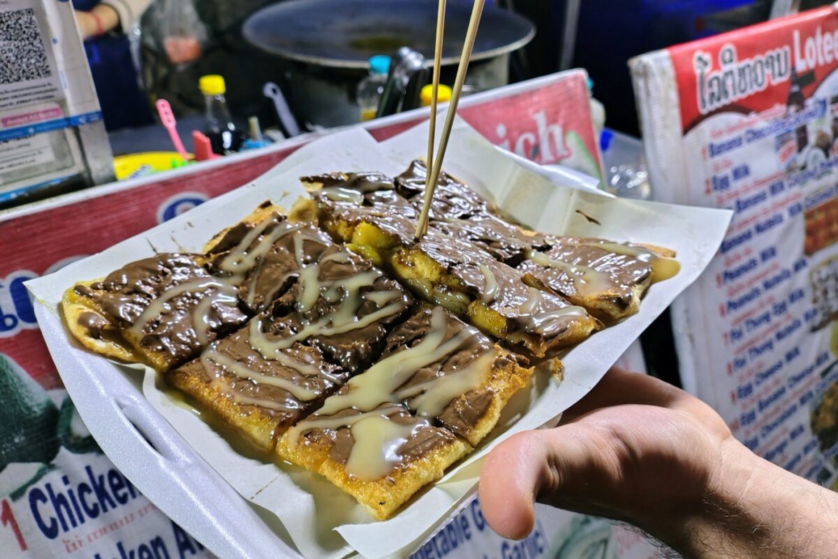 Laos street food banana chocolate pancake or Roti